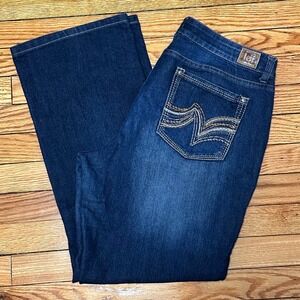 LEI Ashley Lowrise Slim Bootcut Jeans Dark Wash Embroidered Pocket Size 17
